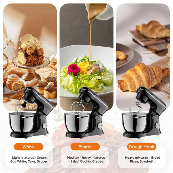 5L Electric Stand Mixer, 10 Speed Tilt-Head Food Mixer, Dough Mixer With Dishwasher Safe Stainless Steel Bowls, Dough Hook, Flat Beater, Whisk For Baking, Perfect For Family Kitchens, Black